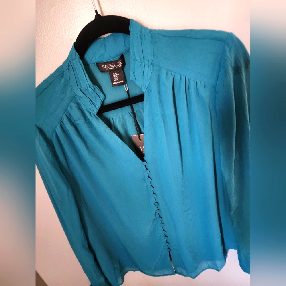 Rachel Zoe Teal Chiffon Blouse Size Medium New